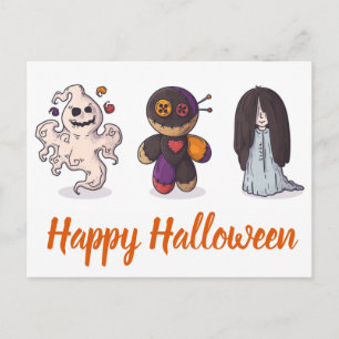 Carte Postale Joyeux Halloween Ghost Voodoo poupée et fille