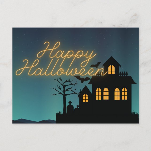 Carte Postale Joyeux Halloween Haunted House (Devant)