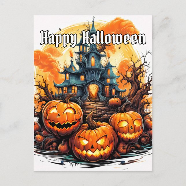 Carte Postale Joyeux Halloween | Illuminer les Citrouilles terri (Devant)