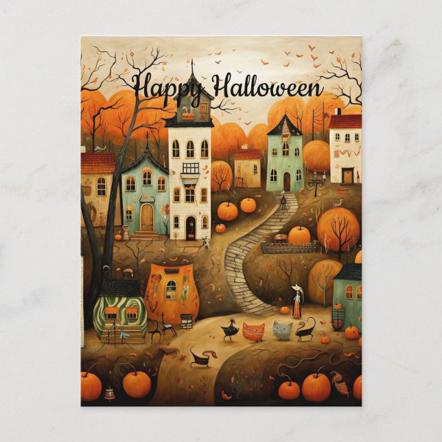 Carte Postale Joyeux Halloween illustration colorée (Devant)