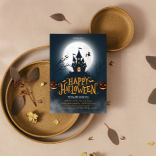 Carte Postale Joyeux Halloween Illustré Noir et Orange