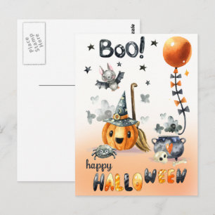 Carte Postale Joyeux Halloween. Jack O'Lantern amusant et petite