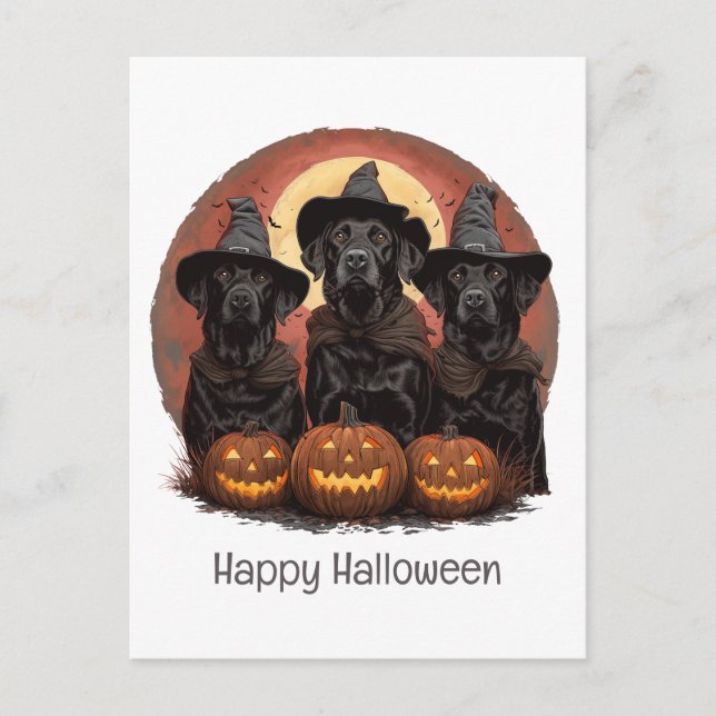 Carte Postale Joyeux Halloween Labrador Retriever Chiens Casquet (Devant)
