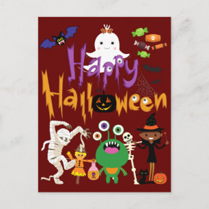 Carte Postale Joyeux Halloween les enfants Mignon et effrayant