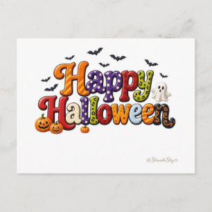 Carte Postale Joyeux Halloween lettres bulles à pois