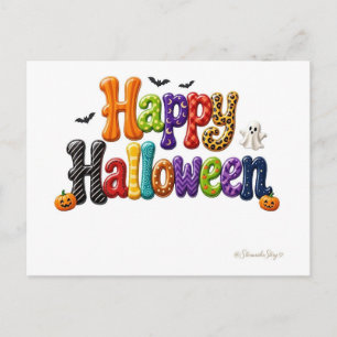 Carte Postale Joyeux Halloween Lettres Bulles Motif