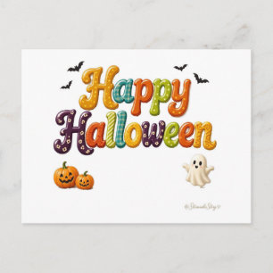 Carte Postale Joyeux Halloween lettres bulles pointillées Sunny