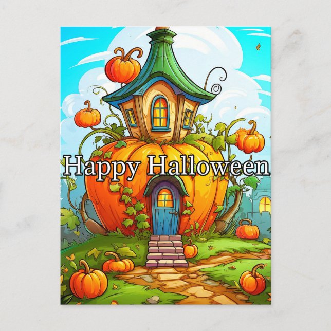 Carte Postale Joyeux Halloween | Maison hantée (Devant)