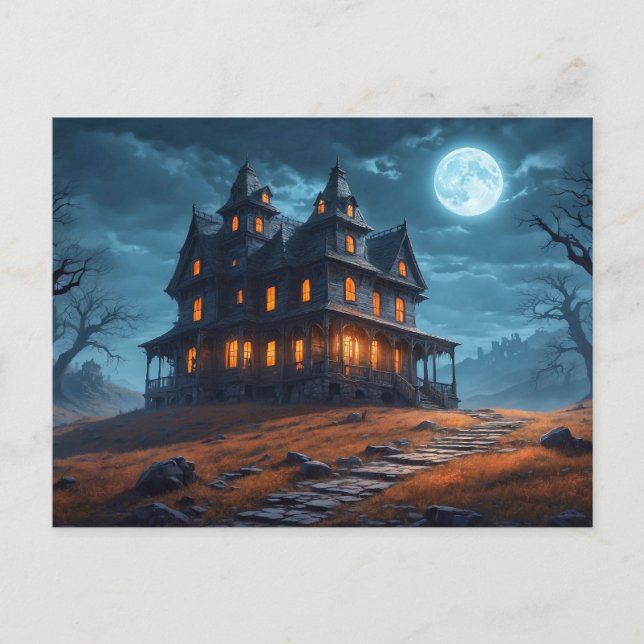 Carte Postale Joyeux Halloween | Maison hantée (Devant)