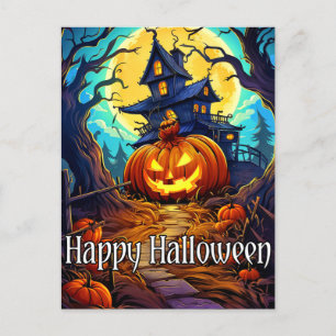 Carte Postale Joyeux Halloween   Mignonne Maison Hantée