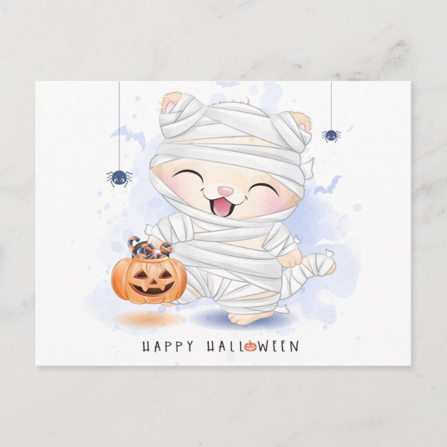 Carte Postale Joyeux Halloween Mummy Cat (Devant)