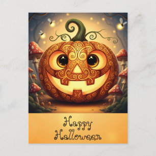 Carte Postale Joyeux Halloween octobre Citrouille orange