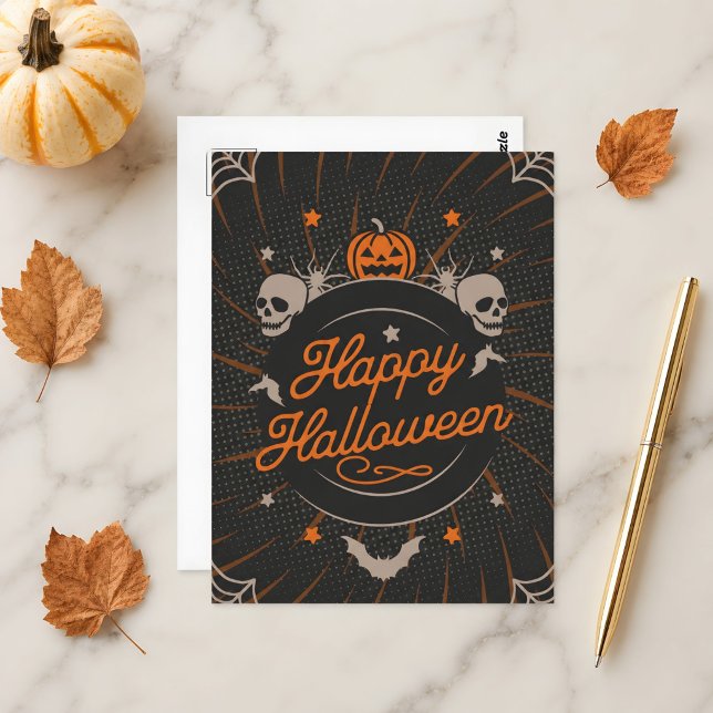 Carte Postale Joyeux Halloween Orange Beau (Halloween postcard  🎃👻)