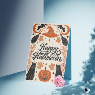 Carte Postale Joyeux Halloween Orange Noir Rétro Vintage