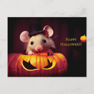 Carte Postale Joyeux Halloween. Petite souris mignonne avec citr