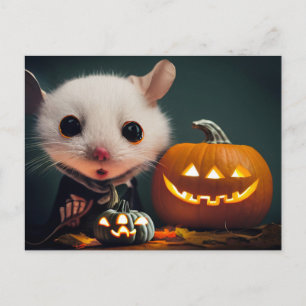Carte Postale Joyeux Halloween. Petite souris mignonne avec citr