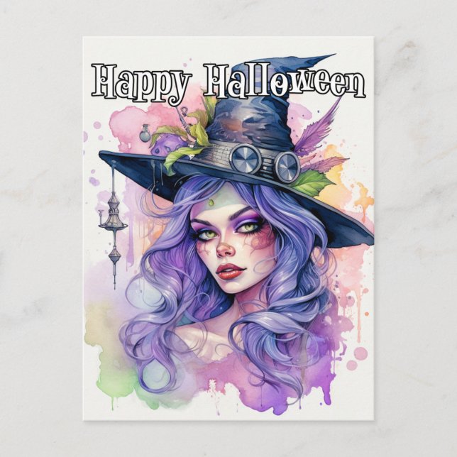 Carte Postale Joyeux Halloween Salem Sorcière Illustration (Devant)