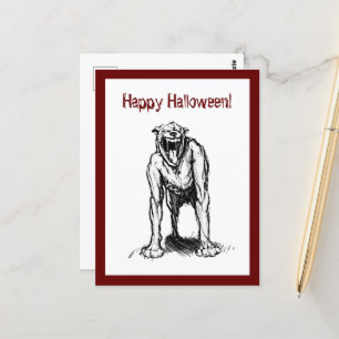 Carte Postale Joyeux Halloween Scary Éffrayant Demon Hell Chien