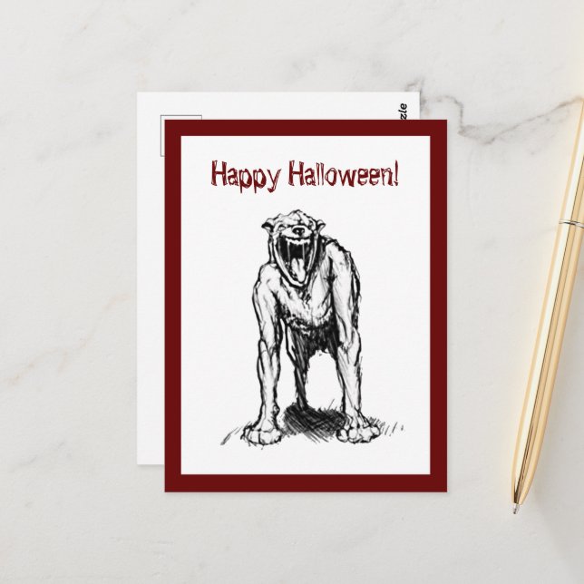 Carte Postale Joyeux Halloween Scary Éffrayant Demon Hell Chien (Devant/Arrière en situation)
