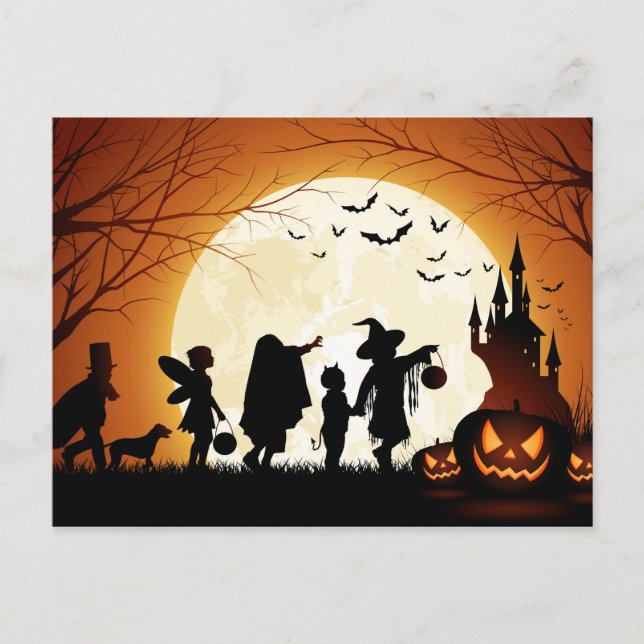 Carte Postale Joyeux Halloween Silhouette enfants (Devant)