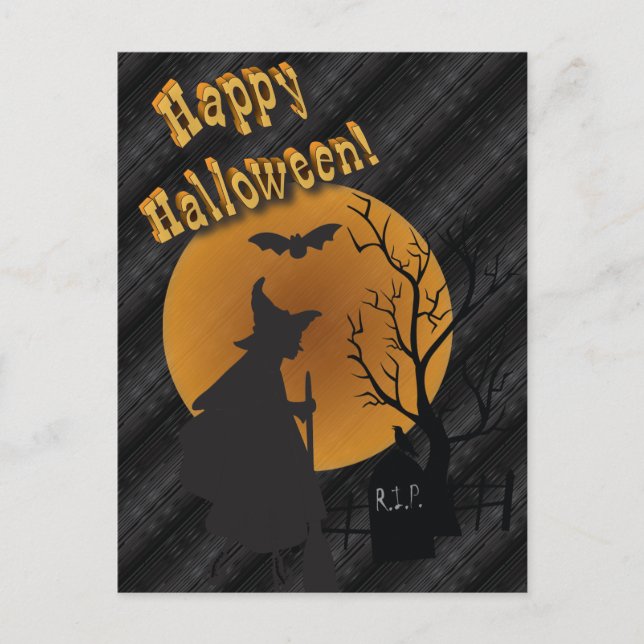 Carte Postale Joyeux Halloween Silhouette Sorcière (Devant)