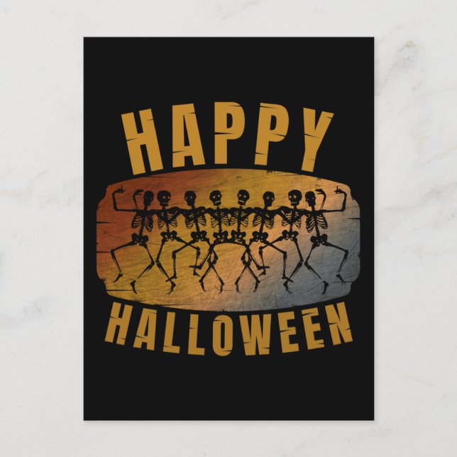 CARTE POSTALE JOYEUX HALLOWEEN SQUELETTE DANSANT (Devant)