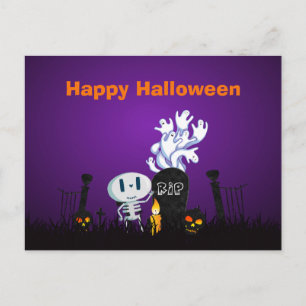 Carte Postale Joyeux Halloween Squelette Et Fantômes