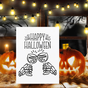Carte Postale Joyeux Halloween Squelette Toast au Vin Moderne Él
