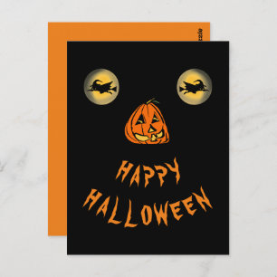 Carte Postale Joyeux Halloween Yeux de cuisine et nez Citrouille