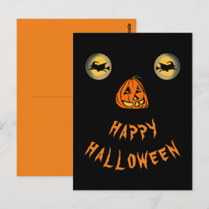 Carte Postale Joyeux Halloween Yeux de Sorcière et Nez de Citrou