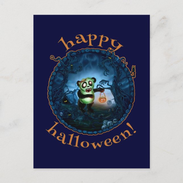 Carte Postale Joyeux Halloween Zombie Panda (Devant)