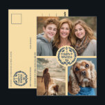 Carte Postale Joyeux Hanoukka CUSTOM 3 PHOTO FÊTE<br><div class="desc">J'espère que vous aimez ce design de vacances. Ajoutez vos propres photos à l'avant en cliquant sur "Personnaliser ce modèle". Assurez-vous d'organiser vos photos sous l'image circulaire et l'illustration. Tout est réglable. Modifiez le texte au verso en cliquant sur "personnaliser" et changez la police et les couleurs arrière - plans....</div>