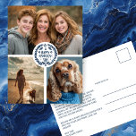 Carte Postale Joyeux Hanoukka CUSTOM 3 PHOTO FÊTE<br><div class="desc">J'espère que vous aimez ce design de vacances. Ajoutez vos propres photos à l'avant en cliquant sur "Personnaliser ce modèle". Assurez-vous d'organiser vos photos sous l'image circulaire et l'illustration. Tout est réglable. Modifiez le texte au verso en cliquant sur "personnaliser" et changez la police et les couleurs arrière - plans....</div>