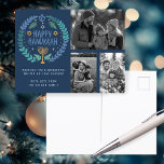 Carte Postale Joyeux Hanoukka CUSTOM 3 PHOTOS FÊTE À LA Main<br><div class="desc">J'espère que vous aimez ce design de vacances. Ajoutez vos propres photos et texte au recto en cliquant sur "Personnaliser ce modèle". Assurez-vous d'organiser vos photos sous le "groupe" qui crée la bordure autour des photos - "dégrouper" pour le modifier et l'ajuster. Tout est réglable. Ajoutez également du texte à...</div>