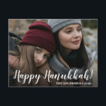 Carte postale Joyeux Hanoukka Photo Holiday<br><div class="desc">Ce carte photo adorable qui dit, "Heureux Hanoukka !" sur le devant et "Que la lumière de Hanoukka remplisse vos coeurs de paix et d'amour." sur le dos apportera un sourire au visage de chaque destinataire. C'est un sentiment chaleureux qui touchera les coeurs et tout le monde appréciera d'obtenir une...</div>