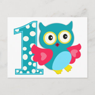Carte Postale Joyeux hibou pour le premier anniversaire