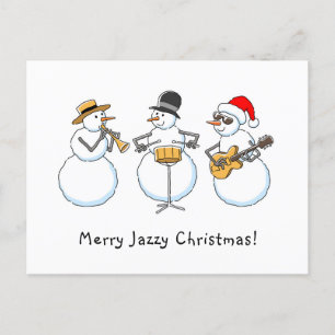 Carte Postale Joyeux Jazzy Noël Drôle Snowman Jazzband