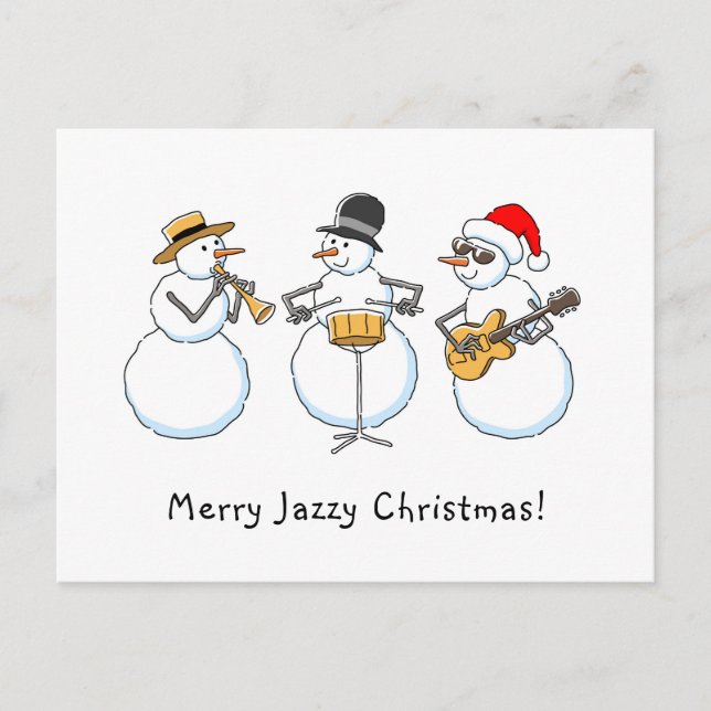 Carte Postale Joyeux Jazzy Noël Drôle Snowman Jazzband (Devant)