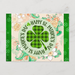Carte Postale Joyeux Jour de la Saint Patrick Floral Shamrock ve