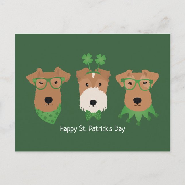 Carte Postale Joyeux Jour de la Saint Patrick Welsh Wire Fox Ter (Devant)