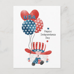 Carte Postale Joyeux Jour de l'Indépendance des Etats-Unis Gnome