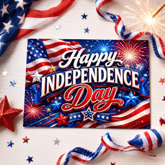 Carte Postale Joyeux Jour de l'Indépendance Drapeau États-Unis F