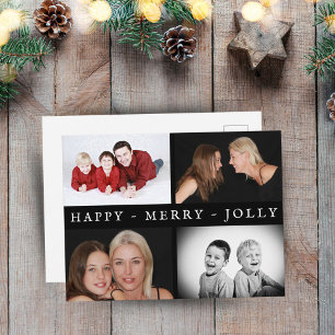 Carte Postale Joyeux Joyeux Jolly Famille 4 Photo Collage Holida