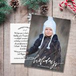 Carte Postale Joyeux Joyeux Jours à la main Photo de famille Let<br><div class="desc">Célébrez la saison avec cette carte postale amusante avec votre photo verticale et les mots en lettres "Joyeuses fêtes" sur le devant et votre note personnalisée sur le dos. Ou, si vous le souhaitez, supprimez la note dactylographiée sur le dos et écrivez chaque carte postale individuellement. Ajoutez votre adresse de...</div>