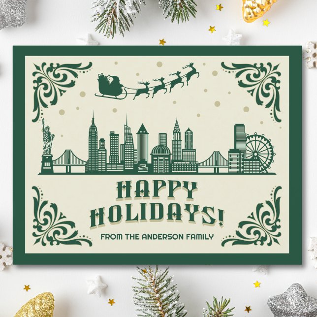 Carte postale Joyeux Joyeux Jours de New York (Happy Holidays New York City skyline cityscape christmas postcard customizable real estate Santa )