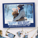 Carte Postale Joyeux Joyeux Vacances Moderne Bleu Photo<br><div class="desc">Carte postale moderne Happy Holidays Photo Blue Holiday</div>