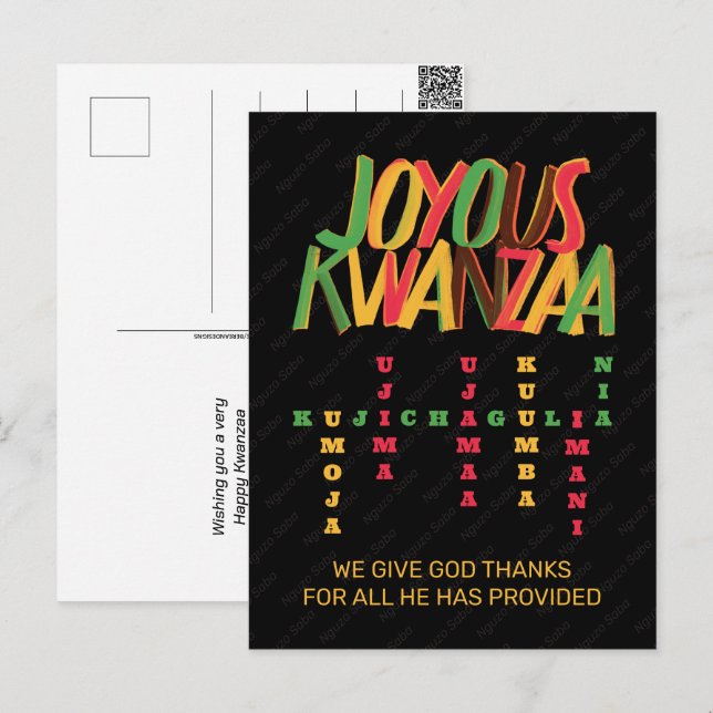 Carte Postale Joyeux KWANZAA Principes mot-clé (Devant / Derrière)