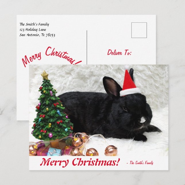 Carte postale Joyeux lapin de Noël personnalisé (Devant / Derrière)