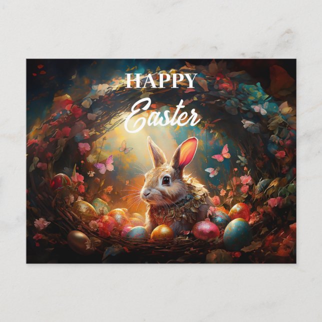 Carte Postale Joyeux lapin de Pâques avec oeufs de Pâques (Devant)