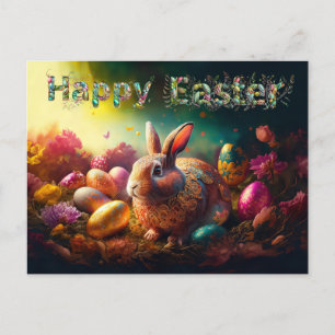 Carte Postale Joyeux lapin de Pâques avec oeufs de Pâques
